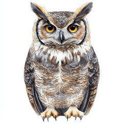 Fototapeta premium Majestic Great Horned Owl Watercolor Painting