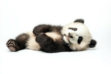 Obraz premium Playful Panda Cub on White Background