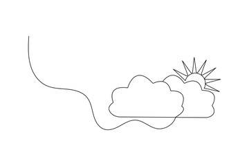 Continuous one line sun cloud drawing of outline vector icon
