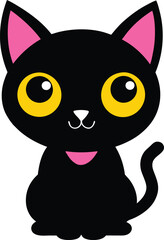 Black cat cartoon illustration on white background
