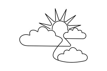 Continuous one line sun cloud drawing of outline vector icon
