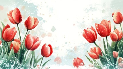 Beautiful Floral Arrangement with Red Tulips Surrounded by a Soft Snowy Background Perfect for Holiday Decorations and Seasonal Themes