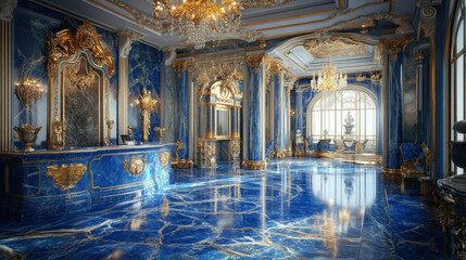Obraz premium Luxurious blue and gold interior design.