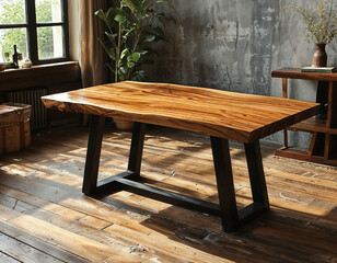 Rustic Live Edge Dining Table with Black Metal Legs 