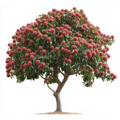 Fototapeta premium Blooming Red Flower Tree Isolated on White Background