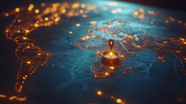 Magnetic compass. and location marking with a pin on routes on world map. Adventure, discovery, navigation, communication, logistics, geography, transport and travel theme concept background