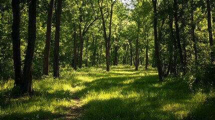 Fototapeta premium Sunlit Forest Path. Tranquil Nature Scene.