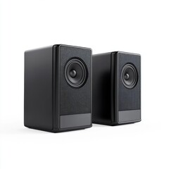 Obraz premium Modern black speakers designed for enhanced sound quality in home audio setups and streaming music experiences