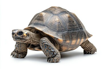 Galapagos Tortoise Walking on White Background