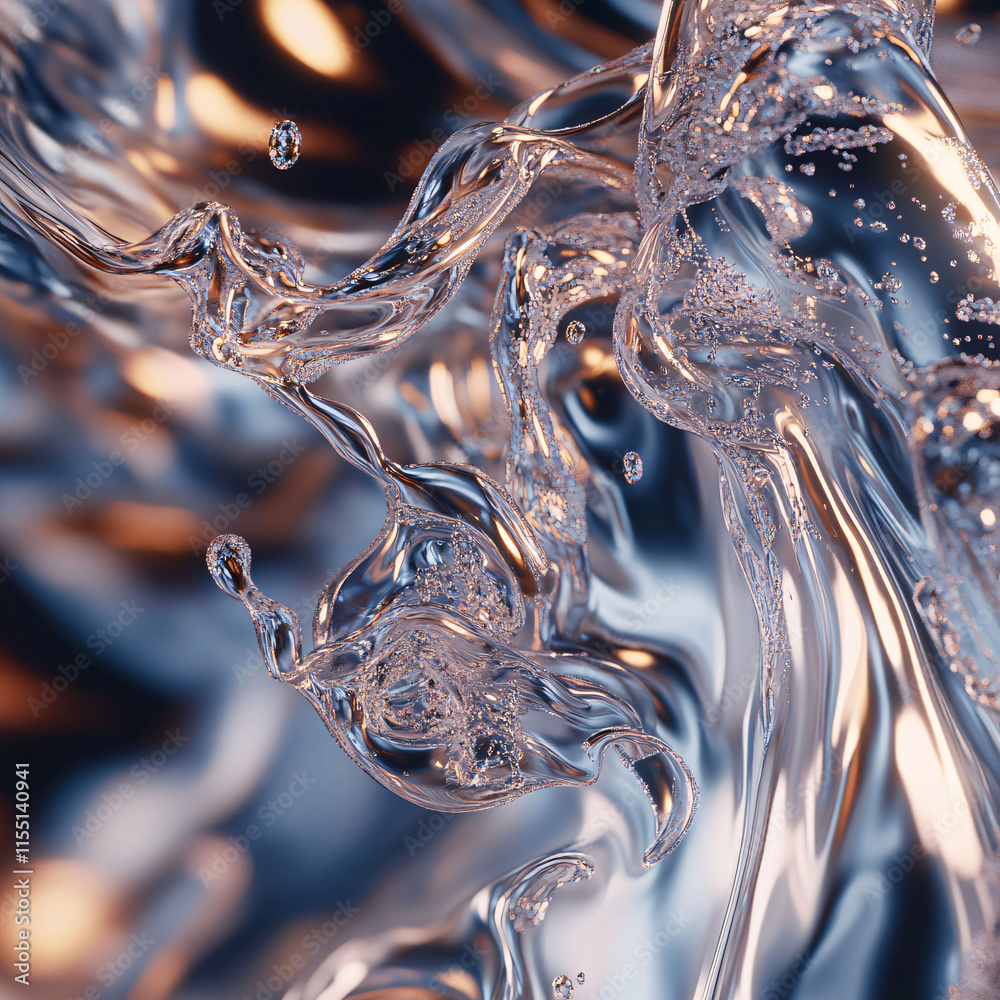 Poster captivating flow of water creating intricate patterns with shimmering reflections of light during th