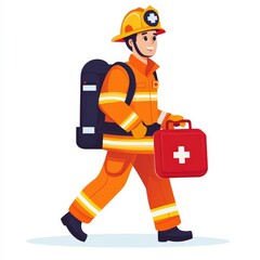 Heroic Firefighter Illustration Emergency Response Urban Setting Action Scene