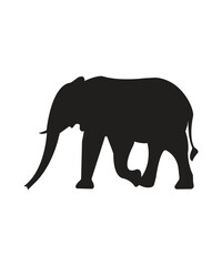 Elephant silhouette with the trunk up isolated on white background. Vector illustration