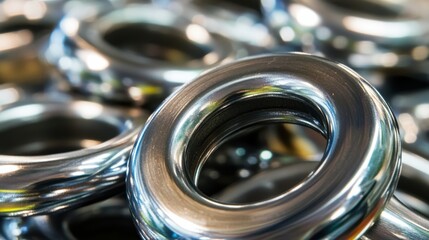 Close-up of shiny metal rings showcasing their smooth, reflective surfaces and intricate details.