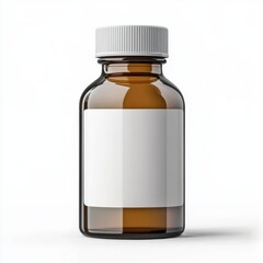 Obraz premium Brown glass bottle with white label for labeling purposes in various applications