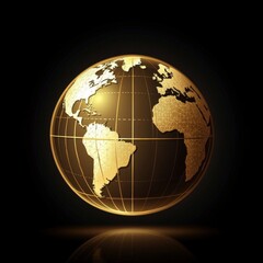 Fototapeta premium A stunning golden globe design highlighting continents against a dark background.