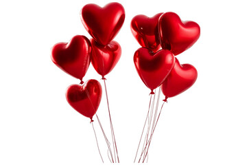 Red Party Balloons in Heart Shape Isolated on Transparent Background