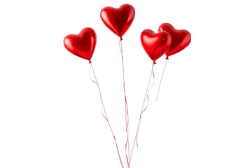 Party Decoration: Red Heart-Shaped Balloons Isolated on Transparent Background
