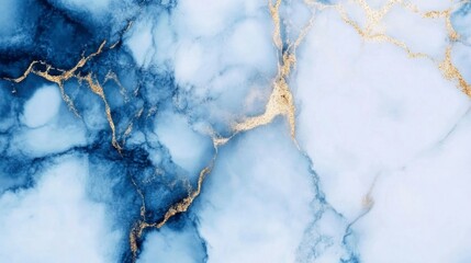 Deep blue, white, golden marble texture, bold veins, smooth gradient, vector art style, elegant abstract background