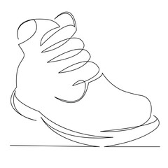 One continuous single drawing line art flat doodle shoe, footwear, footgear, pair, isolated, track, active. Isolated image hand draw contour on a white background
