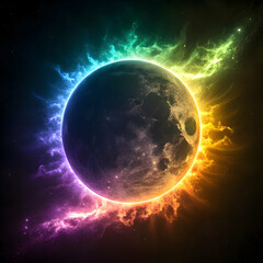 Obraz premium Cosmic Rainbow Nebula Explosion Planets Fiery Galactic Destruction