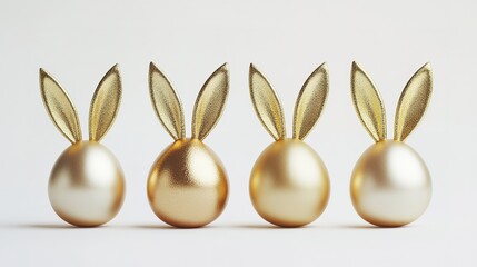 Obraz premium Gold eggs with golden rabbit ears, Easter concept on a white background