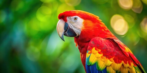 Obraz premium Vibrant red and yellow macaw with bright feathers, tropical bird, colorful, exotic, wildlife, feathered, parrot, beak, plumage
