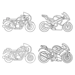 Obraz premium Vector line art motorcycle for concept design. Sport bike black contour outline sketch illustration isolated on white background. Stroke without fill. Cower drawing. Black-white icon.