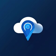 Stylized blue location pin with a cloud background, symbolizing navigation and cloud technology.
