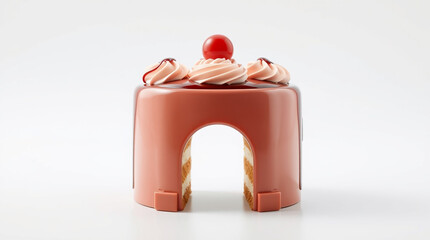 Modern Artistic Cake Design.  Unique Arch Shaped Cake with Pink Glaze and Cream.