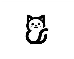 Black silhouette cat vector, Cat silhouette icon illustration.