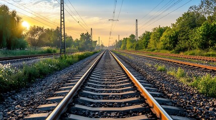 Obraz premium Train Tracks at Sunset