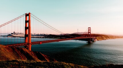 Obraz premium Golden Gate Bridge sunset panoramic view.