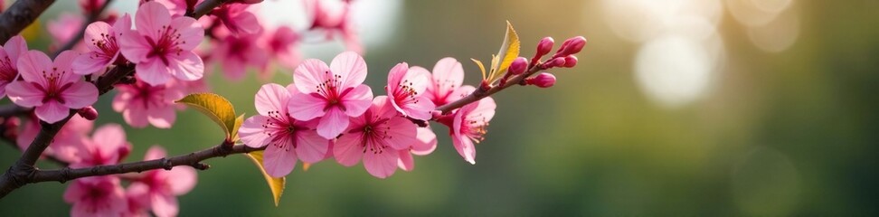 Obraz premium A blooming tree with pink flowers in a garden, nature scene, pink blossoms