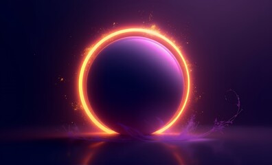 深みのある暗紫色の背景に、中央に輝く球体が存在する