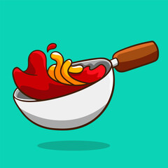 icon cooking noodles and spicy sauce