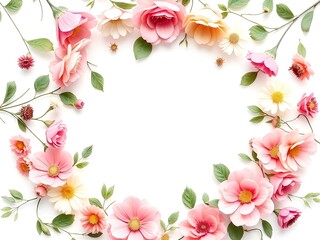 Circle floral frame isolated on white background