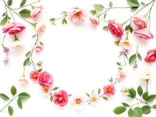 Circle floral frame isolated on white background