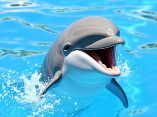 Naklejka premium A dolphin is swimming in the ocean with its mouth open