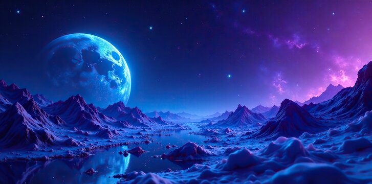 abstract blue and purple cosmic effects on planets, liquid, artistic