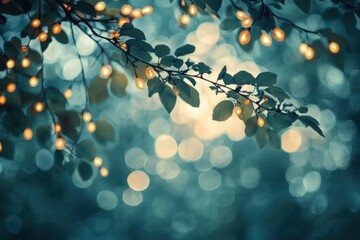 Obraz premium Enchanting Fairy Lights on Branch at Dusk