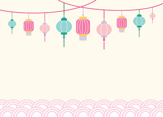 Classic green, pink lantern hanging light for background, card  © Illustartathome