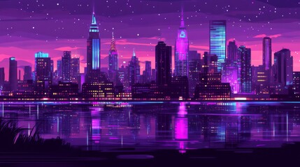 Vibrant Cityscapes at Night with Reflections