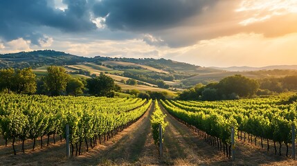 Naklejka premium Vineyard Sunset Landscape