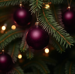 Fototapeta premium Christmas background - baubles and branch of spruce tree