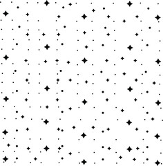 Seamless Star Pattern Featuring Four Point Stars on White Night Sky Vector Illustration