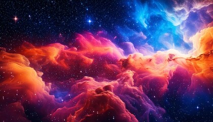 Obraz premium A Vibrant Nebula Bursting with Violet, Gold, and Teal Colors, with Swirling Gas Clouds