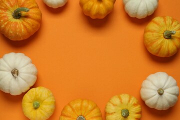 Beautiful autumn composition with pumpkins, top view