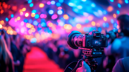 Crowd of photographers on a red carpet show