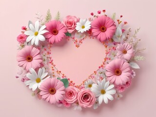 Realistic valentine's day Flowers frame template