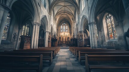 Fototapeta premium Empty Cathedral Interior. Concept of Spirituality, History, and Religion.